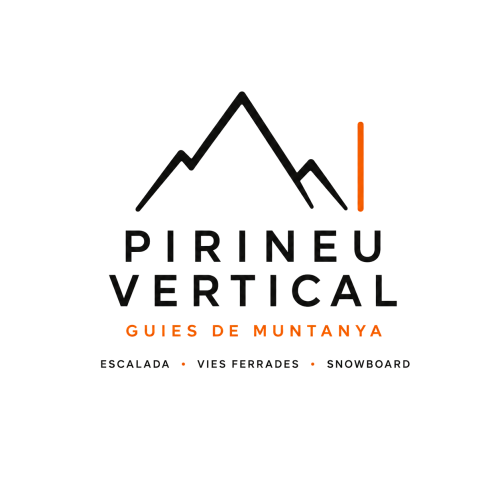 Logo Pirineu Vertical, escalada, vies ferrades y snowboard